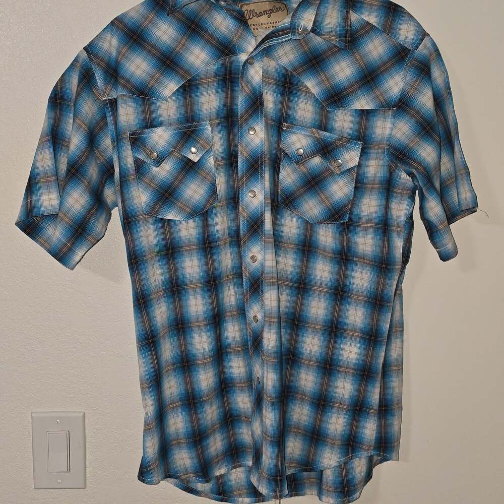 Wrangler Men's Blue Plaid Western Snap Shirt Short Sleeve